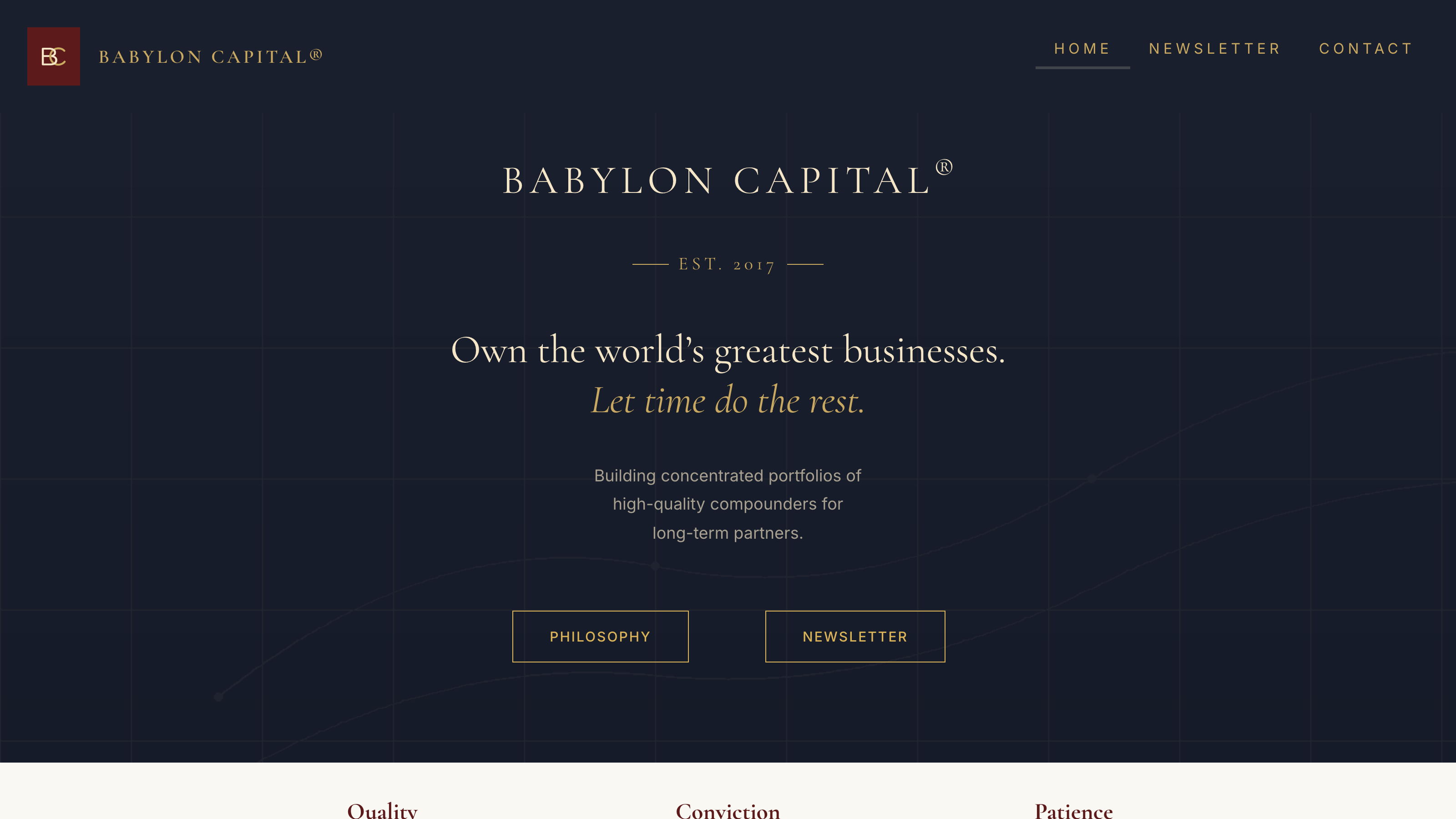 Babylon Capital Management website homepage, institutional one-page redesign