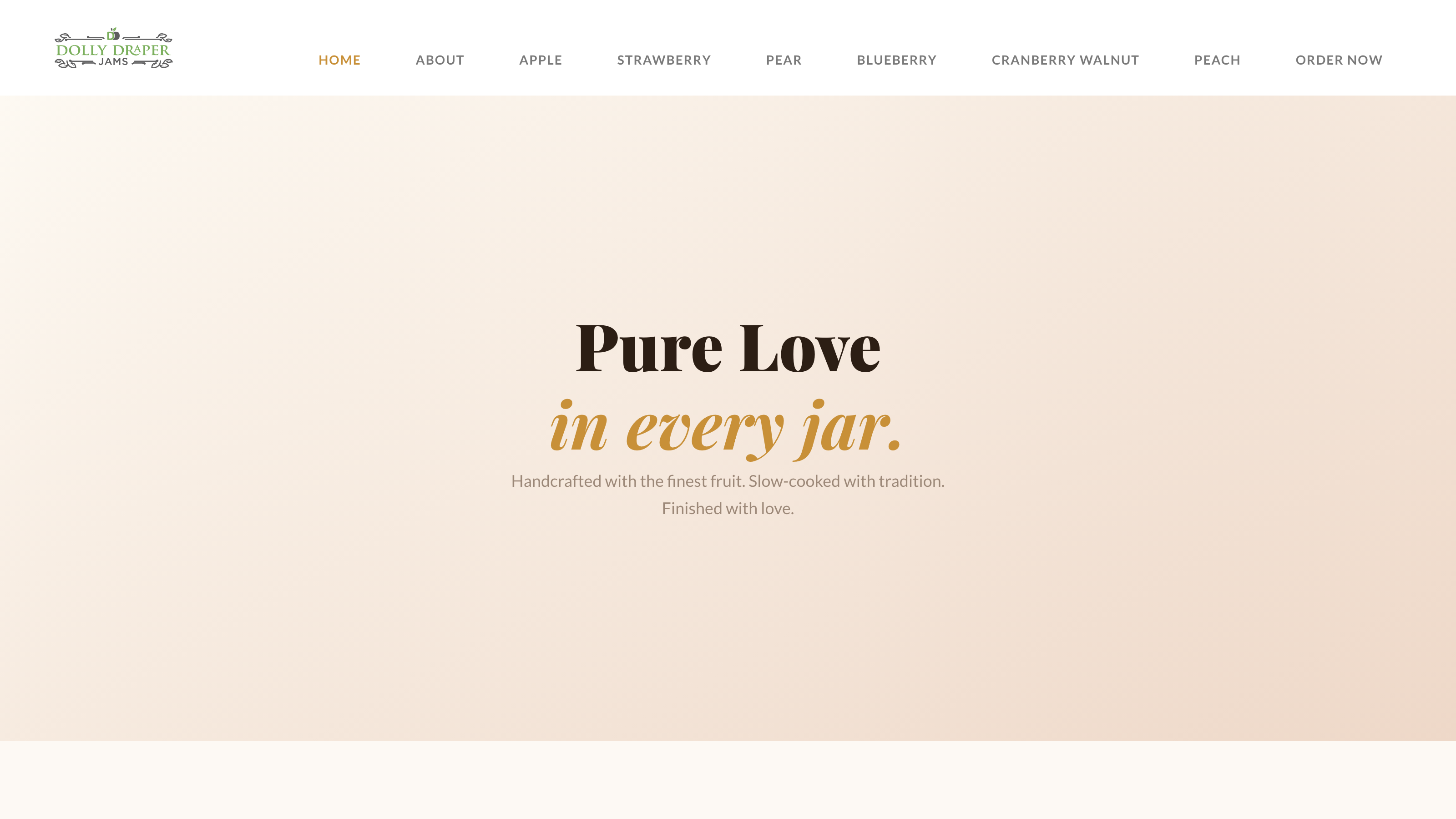 Dolly Draper Jams website homepage, one-page artisan jam brand site