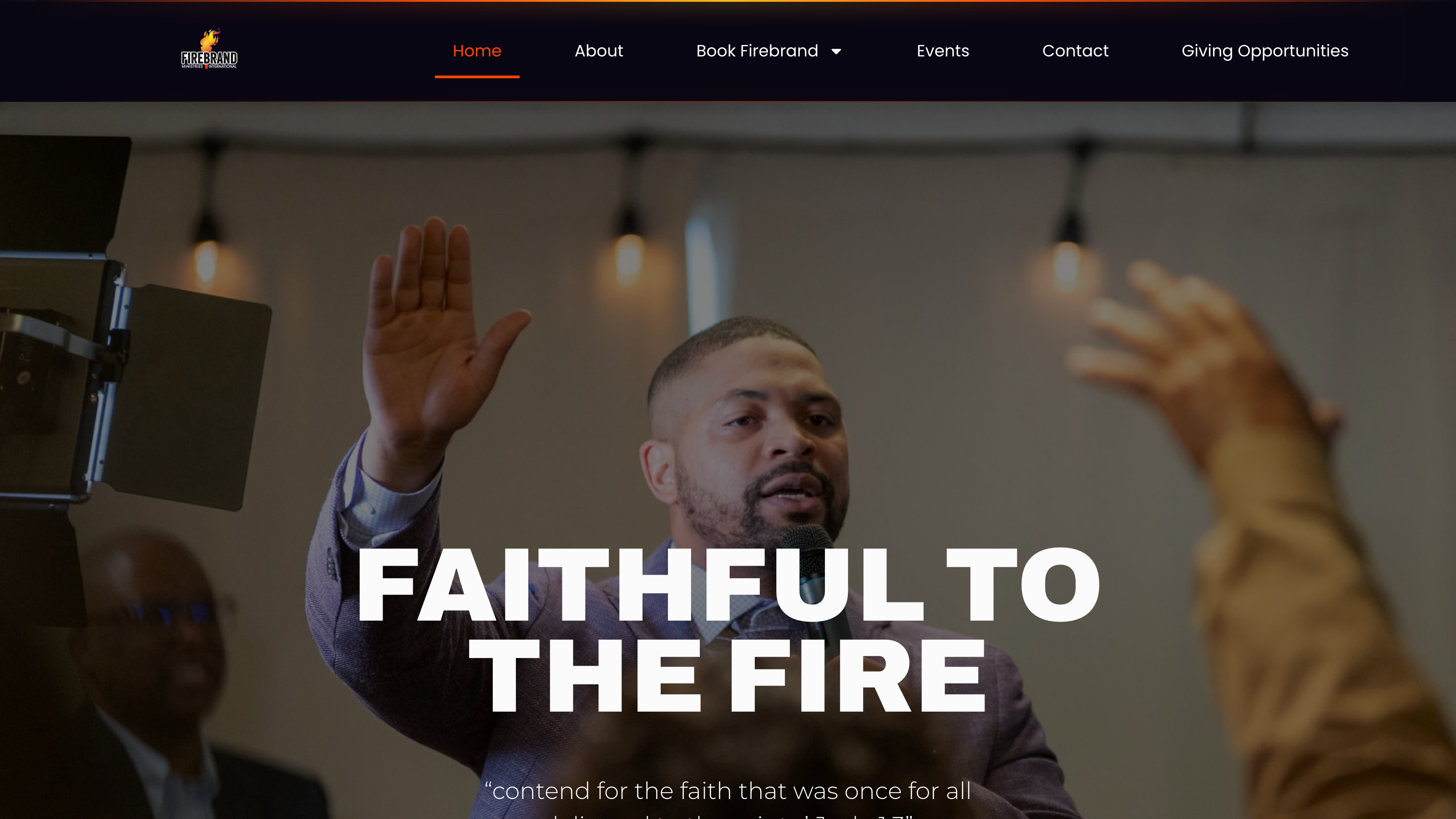 Firebrand Ministries International website homepage, full multi-page build